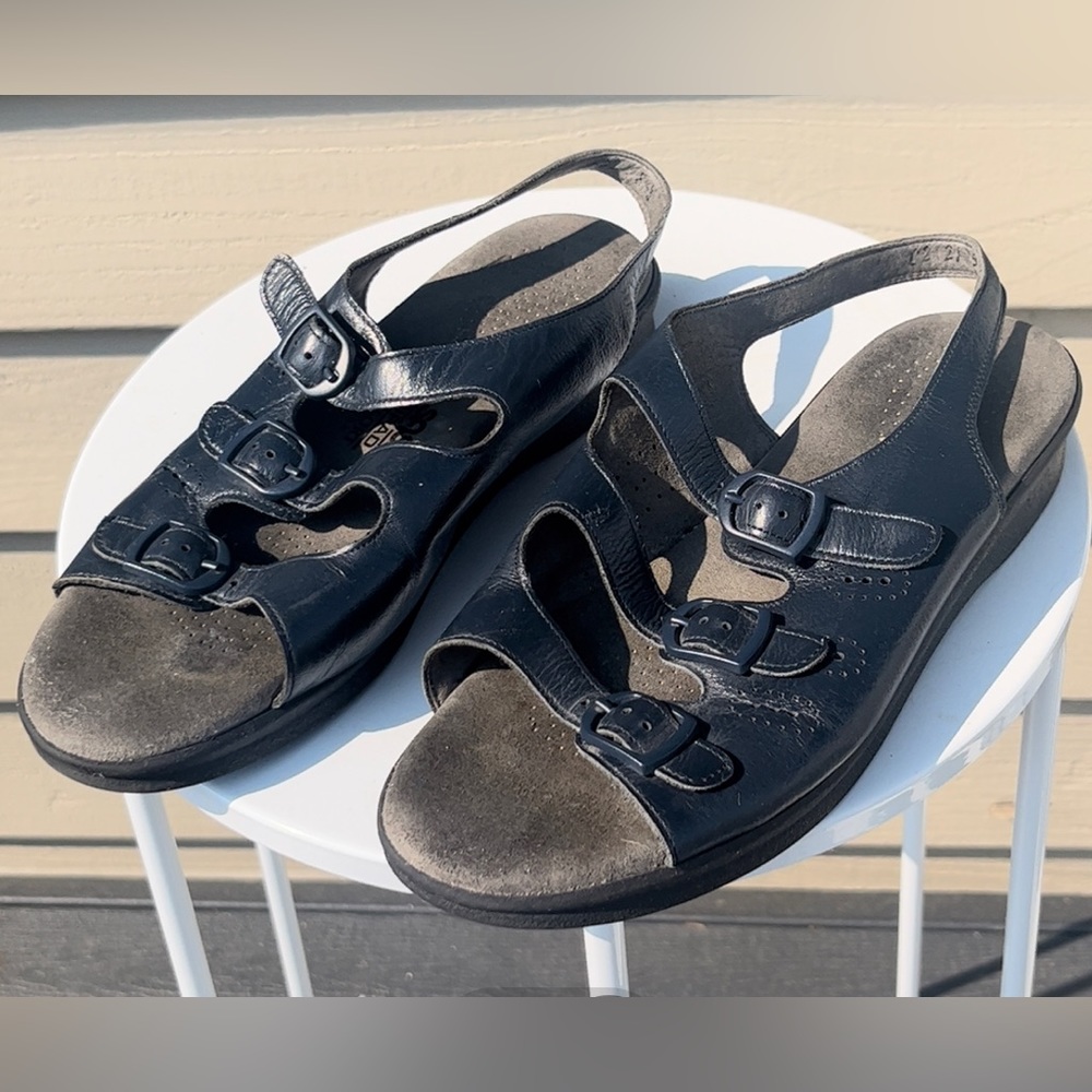 SAS Trio ll Tripad Leather Black Comfort Sandals Size 8.5
